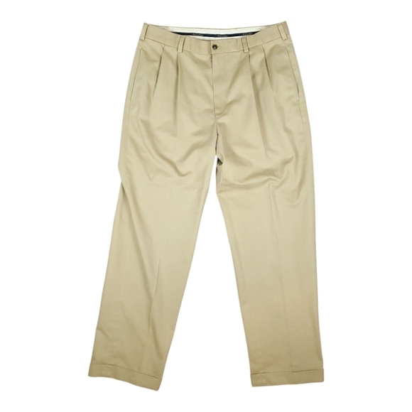 Brooks Brothers Pants Men's 36x32 Advantage Chino Elliot Beige Pleated Cuffed - Picture 1 of 14